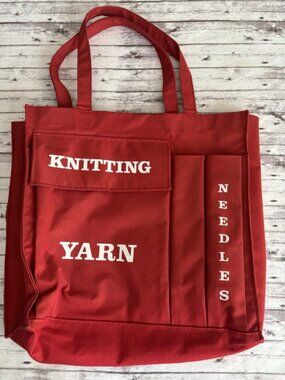 Vintage Red Needlecraft Knitting Needlework Crafts Project Tote Bag MCM
